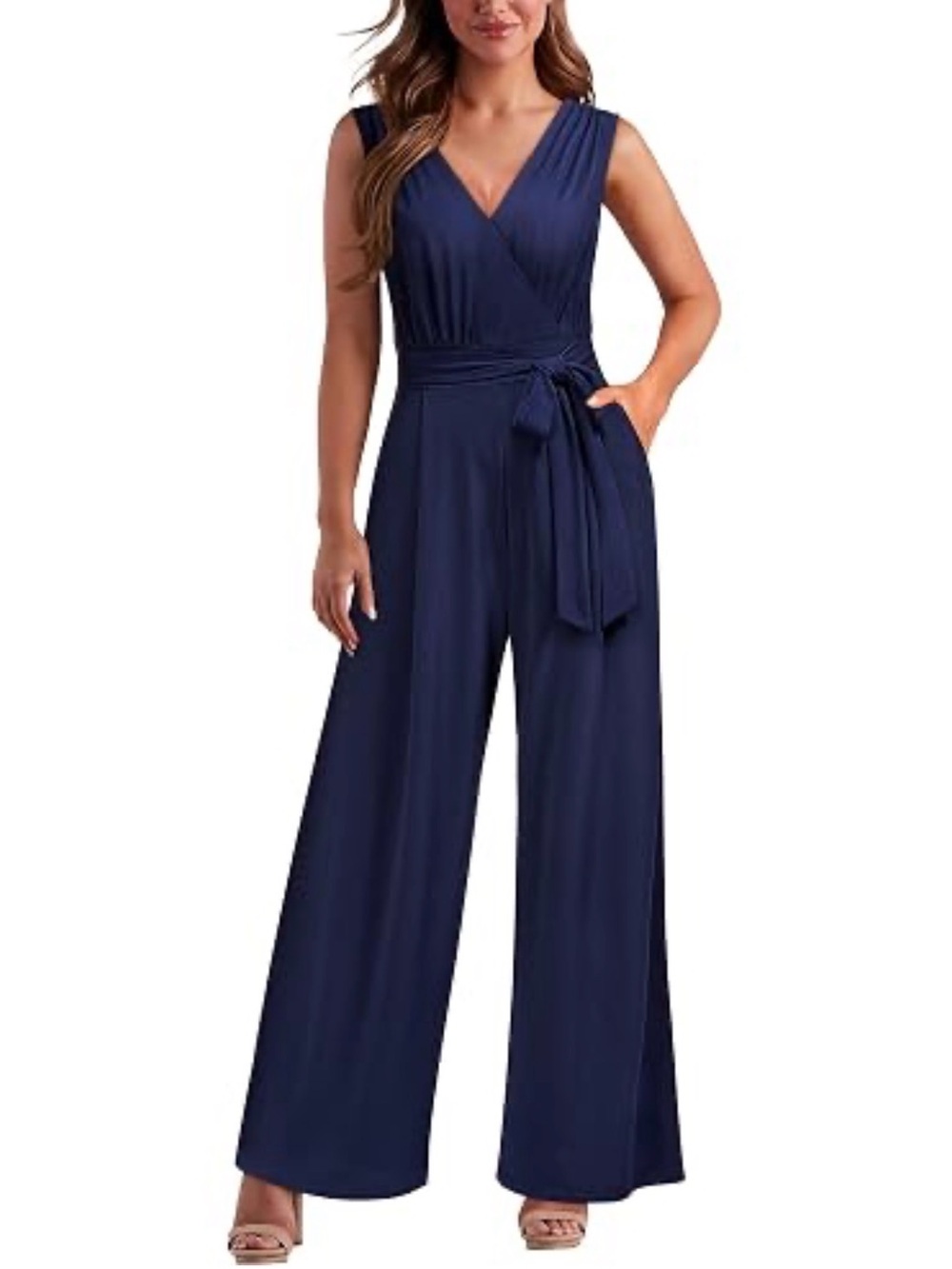 R&M Richards Navy Blue Wide Leg Jumpsuit – Size 8